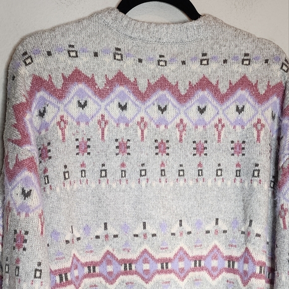 NWT Sugar Moon Juniors' NYC Alliance Fair Isle Sweater Grey Pink Purple Large - Picture 7 of 15